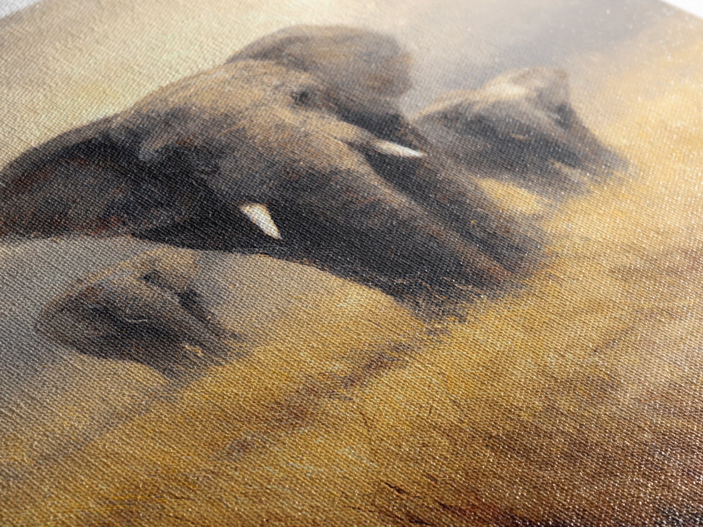 Elephant Family Walking Through Dusty Golden Light Canvas Print, Animal Art, Textured Painting, Living Room Decor, Creature, ANI-2x3-46