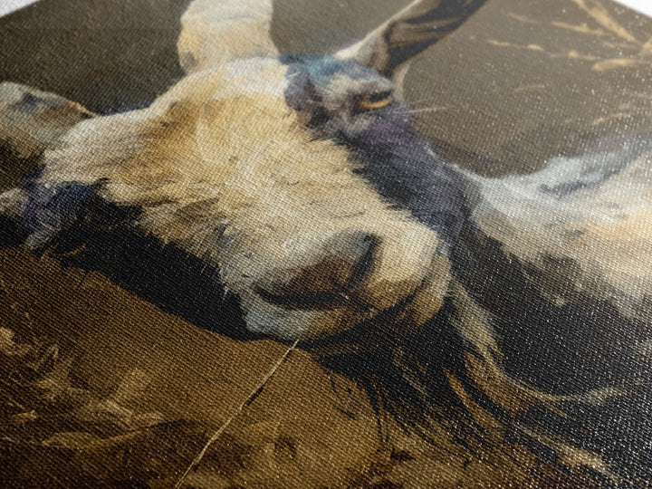 Goat Portrait with Rustic Folk Art Personality Canvas Print, Animal Art, Home Decor, Living Room Decor, Fine Art, Creature, ANI-2x3-5