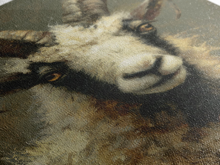 Goat Portrait with Rustic Folk Art Personality Framed Canvas Print, Animal Art, Digital Art, Living Room Decor, Oil Painting, ANI-2x3-53