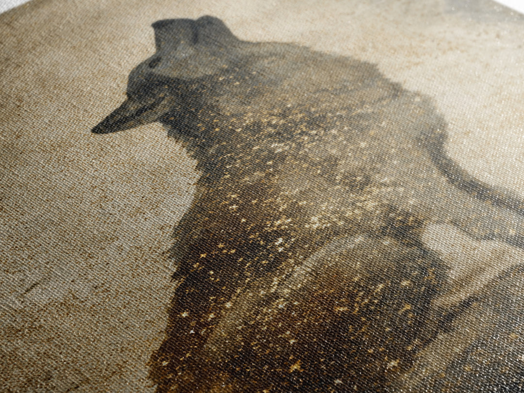 Wolf Silhouette Beneath a Star Filled Sky Canvas Print, Animal Art, Minimalist Decor, Living Room Decor, Fine Art, Creature, ANI-2x3-54