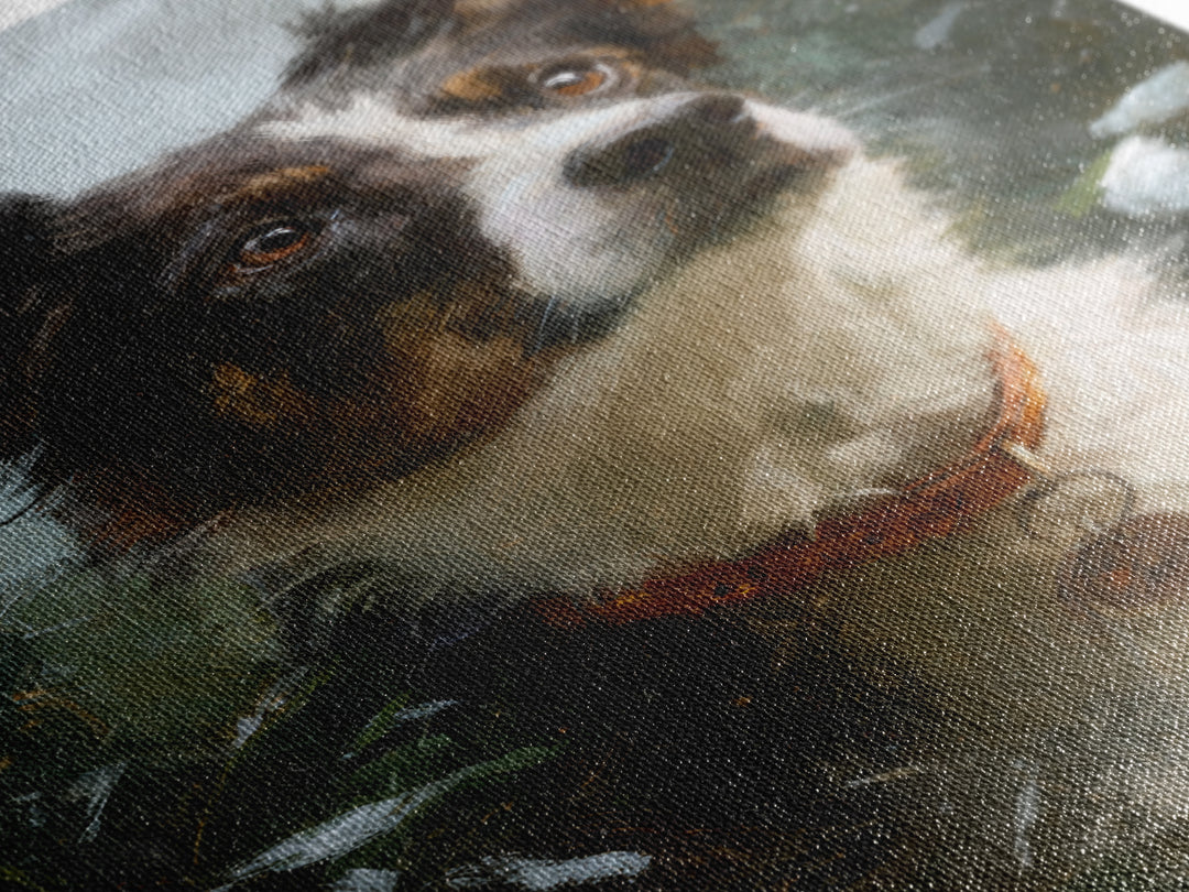 Dog Portrait with Painterly Collar and Loyal Framed Canvas Print, Animal Art, Oil Painting, Living Room Decor, Creature, ANI-2x3-69