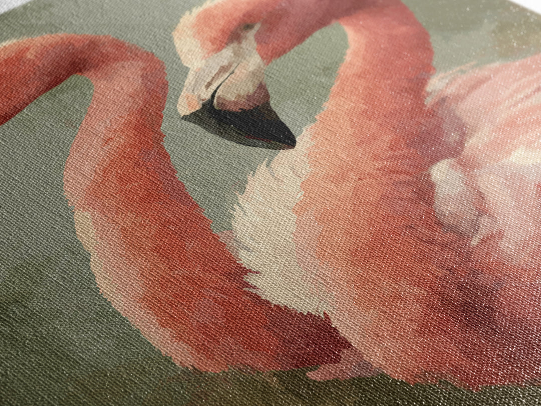 Flamingo Pair in Elegant Coral and Cream Framed Canvas Print, Animal Art, Digital Art, Living Room Decor, Fine Art, Creature, ANI-2x3-75