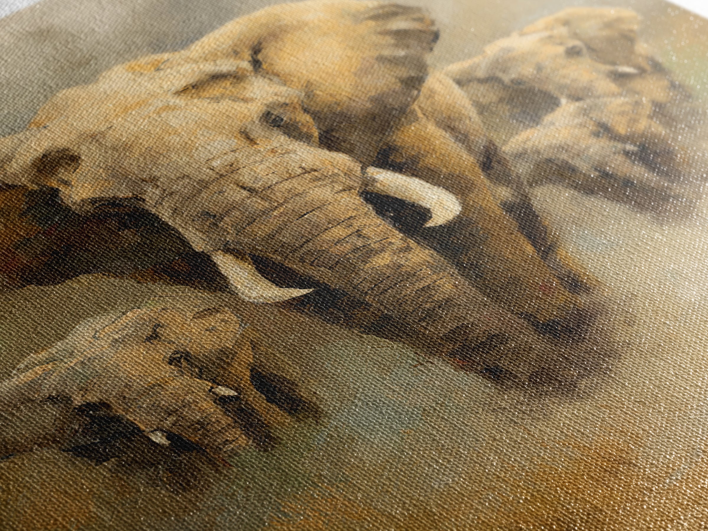 Elephant Family Walking Through Dusty Golden Light Framed Canvas Print, Animal Art, Printable, Living Room Decor, Creature, ANI-2x3-94