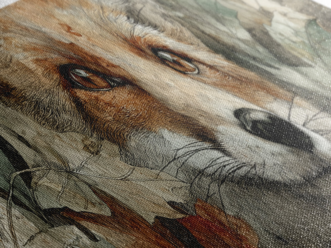 Dignified Fox Portrait Framed Canvas Print, Animal Art, Printable Art, Living Room Decor, Oil Painting, Creature, ANI-3x1-17