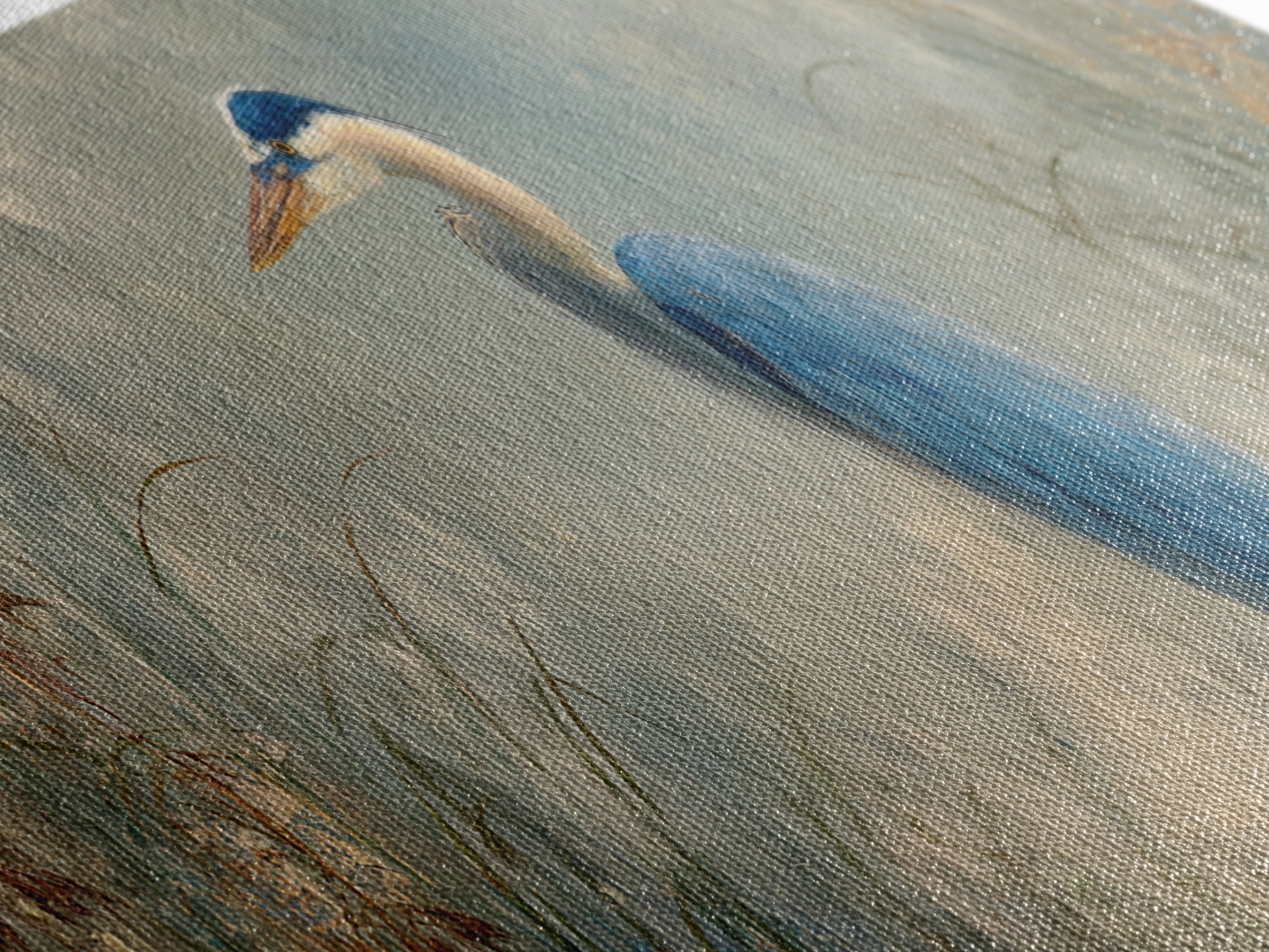 Blue Heron Standing Canvas Print, Animal Art, Gallery Decor, Living Room Decor, Fine Art, Creature, Contemporary Art, ANI-3x1-3