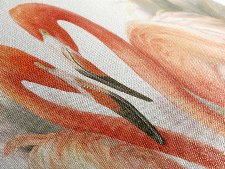 Flamingo Pair in Elegant Coral and Cream Canvas Print, Animal Art, Art Print, Living Room Decor, Creature, Digital Art, ANI-3x1-35
