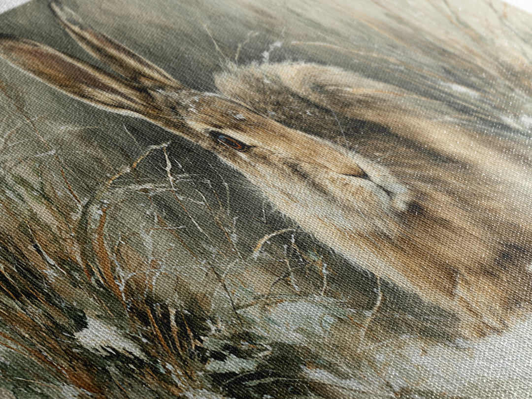 Curious Rabbit in a Soft Watercolor Meadow Framed Canvas Print, Animal Art, Modern Wall Art, Living Room Decor, Creature, ANI-3x1-69