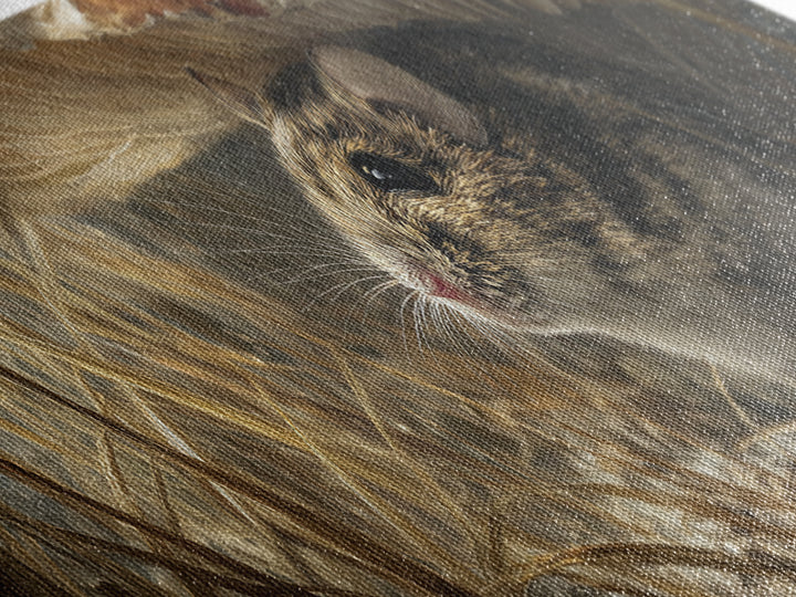 Tiny Field Mouse Framed Canvas Print, Animal Art, Digital Print, Living Room Decor, Oil Painting, Creature, Colorful Wall Art, ANI-3x1-74