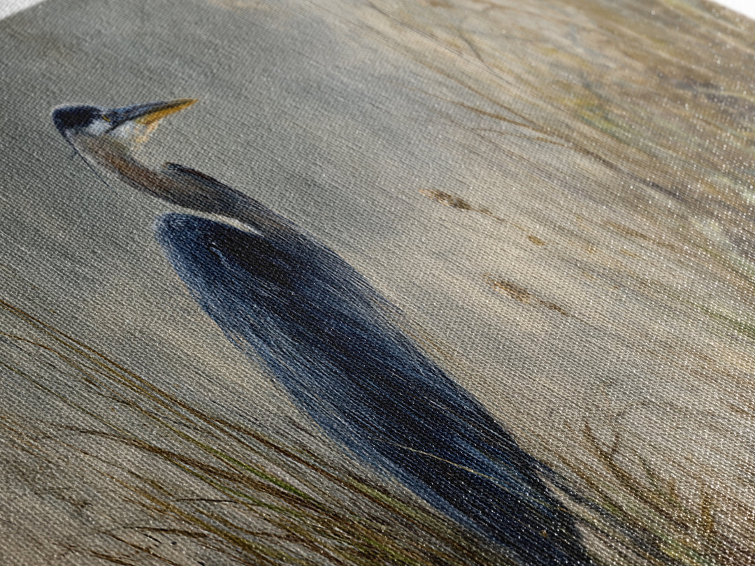 Blue Heron Standing Canvas Print, Animal Art, Original Painting, Living Room Decor, Fine Art, Creature, Boho Wall Art, ANI-3x1-75