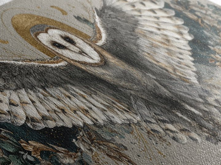 Owl with Moonlit Feathers and Celestial Accents Framed Canvas Print, Animal Art, Oil Painting, Living Room Decor, Creature, ANI-3x1-79