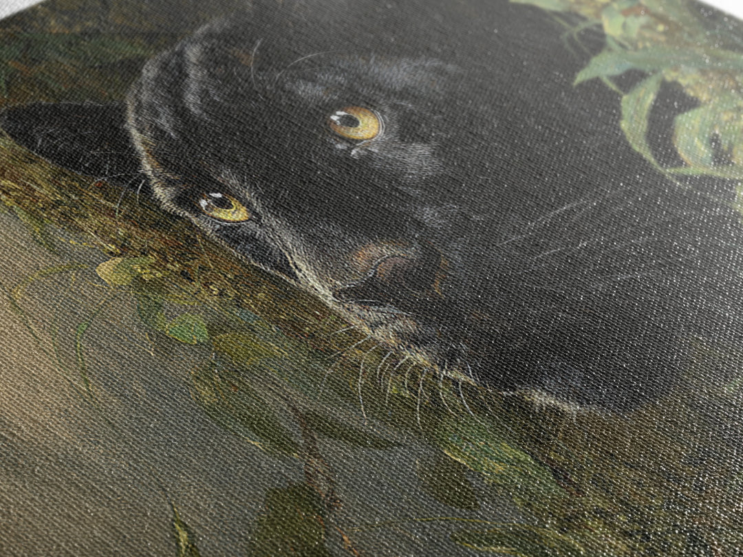 Dramatic Black Panther Emerging from Deep Jungle Canvas Print, Animal Art, Digital Wall Art, Living Room Decor, Creature, ANI-3x2-10