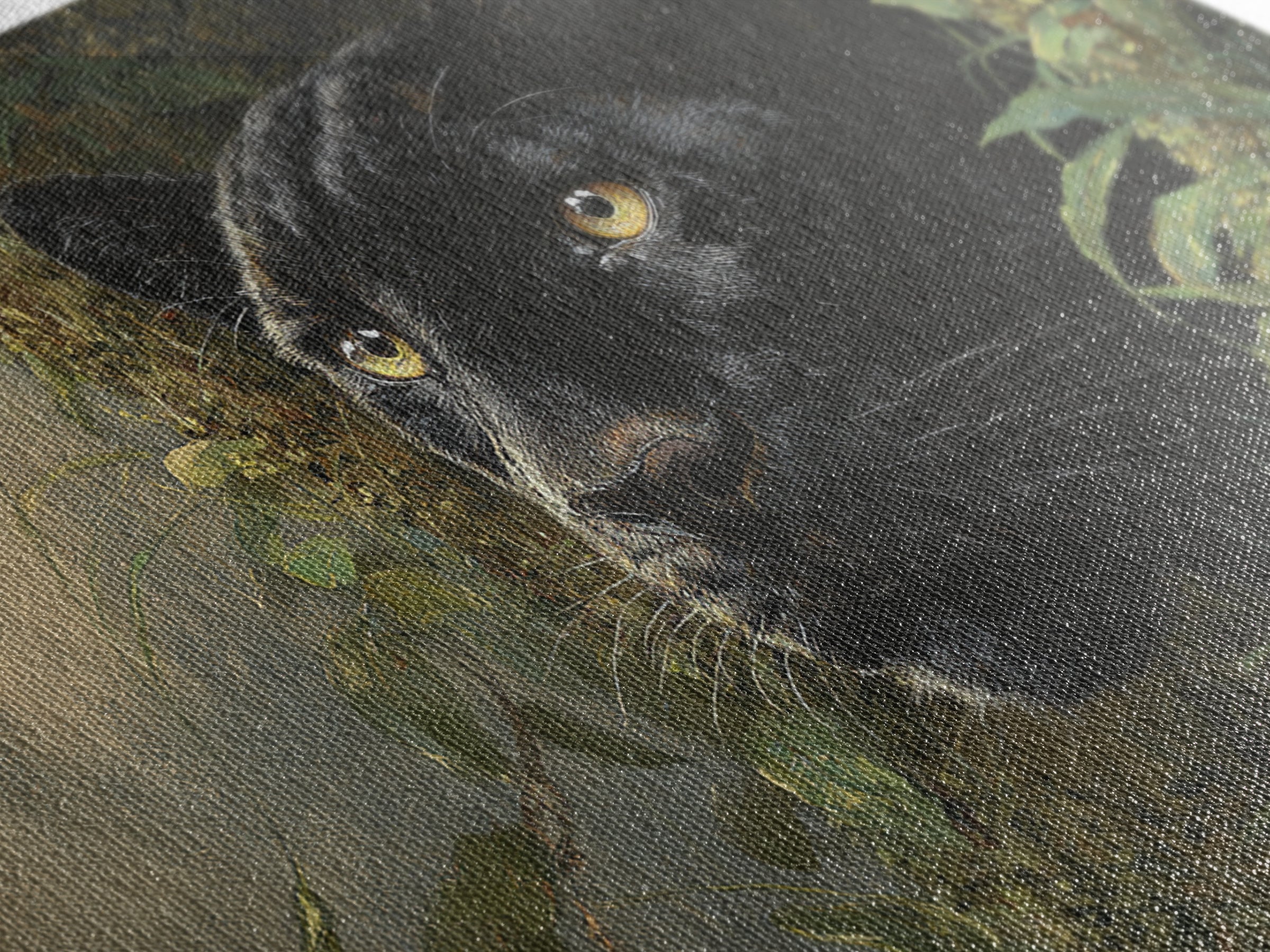 Dramatic Black Panther Emerging from Deep Jungle Canvas Print, Animal Art, Digital Wall Art, Living Room Decor, Creature, ANI-3x2-10