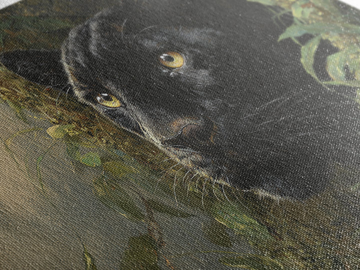 Dramatic Black Panther Emerging from Deep Jungle Canvas Print, Animal Art, Digital Wall Art, Living Room Decor, Creature, ANI-3x2-10