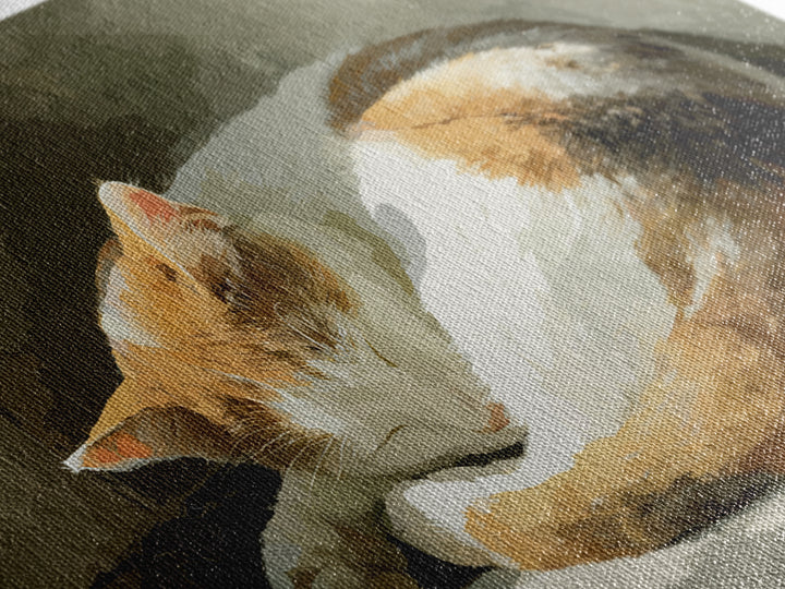Sleeping Cat Curled Canvas Print, Animal Art, Art Deco, Living Room Decor, Watercolor Art, Creature, Cat Art, ANI-3x2-16
