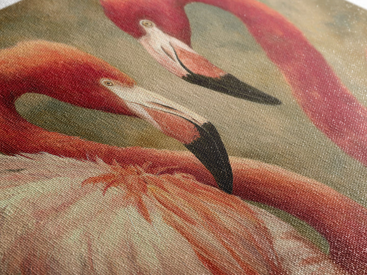 Flamingo Pair in Elegant Coral and Cream Framed Canvas Print, Animal Art, Digital Print, Living Room Decor, Fine Art, Creature, ANI-3x2-23