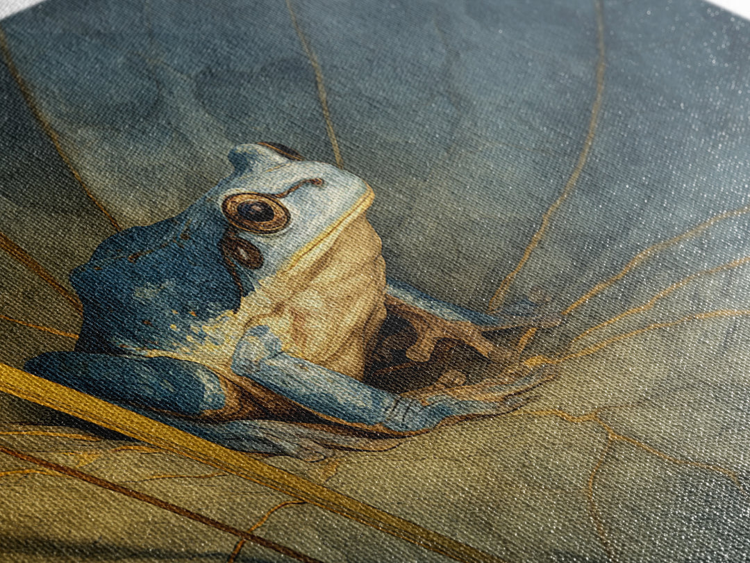 Frog on a Lotus Leaf Framed Canvas Print, Animal Art, Nursery Wall Art, Living Room Decor, Fine Art, Creature, Trendy Wall Art, ANI-3x2-24