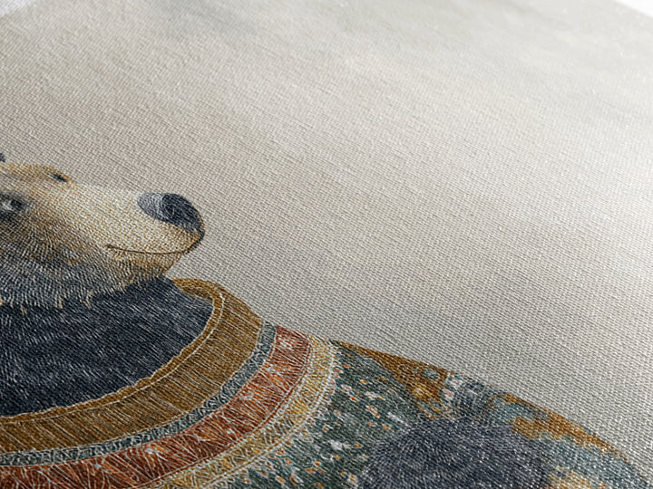 Whimsical Bear in a Patterned Sweater with Canvas Print, Animal Art, Digital Print, Living Room Decor, Fine Art, Creature, ANI-3x2-30