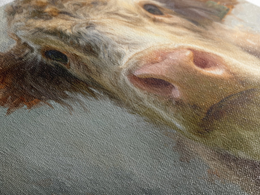 Gentle Cow Portrait Framed Canvas Print, Animal Art, Safari Nursery Decor, Living Room Decor, Oil Painting, Creature, ANI-3x2-35