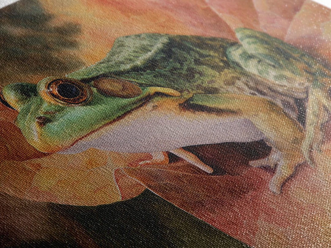 Frog on a Lotus Leaf Canvas Print, Animal Art, Living Room Decor, Fine Art, Creature, Fine Art Print, Statement Artwork, ANI-3x2-48