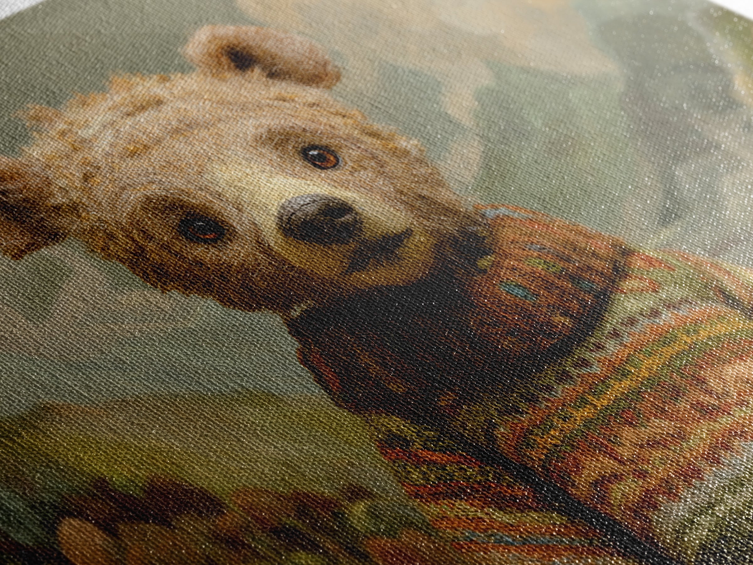 Whimsical Bear in a Patterned Sweater with Canvas Print, Animal Art, Digital Print, Living Room Decor, Fine Art, Creature, ANI-3x2-54