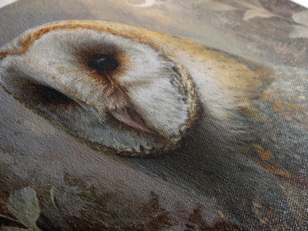 Owl with Moonlit Feathers and Celestial Accents Framed Canvas Print, Animal Art, Art, Living Room Decor, Oil Painting, Creature, ANI-3x2-91