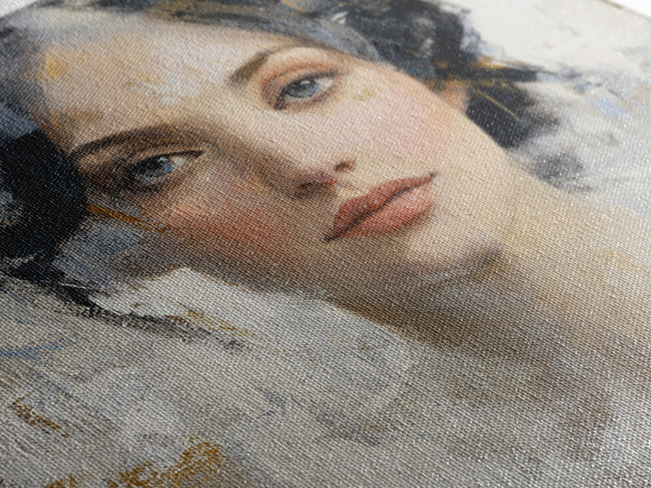 Expressive Portrait with Dramatic Light and Textured Framed Canvas Print, Art, Horizontal Wall Art, Living Room Decor, Fine Art, ART-1x1-100