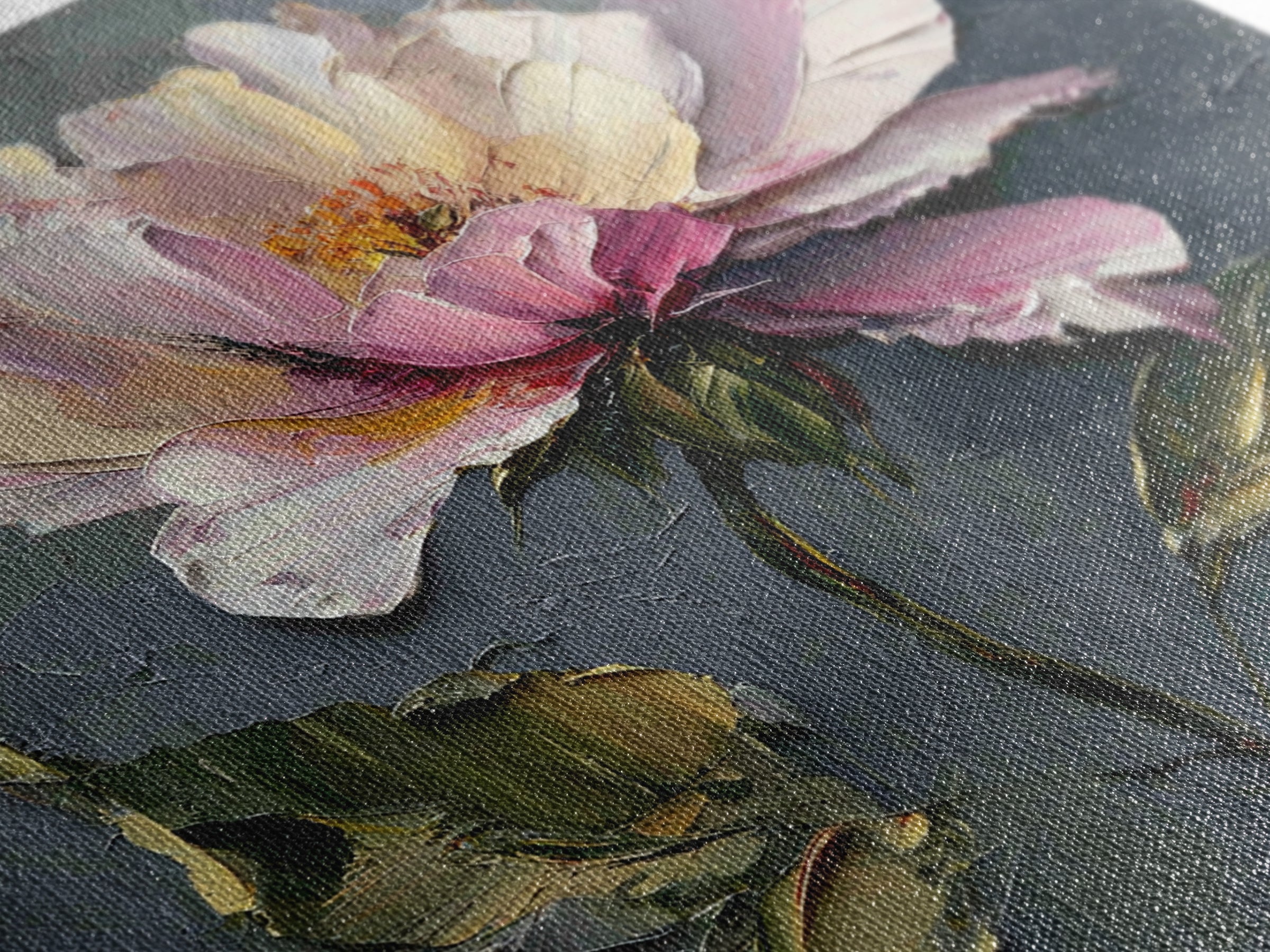Romantic Floral Oil Painting Framed Canvas Print, Art, Art Commission, Living Room Decor, Oil Painting, Black Art, ART-1x1-8