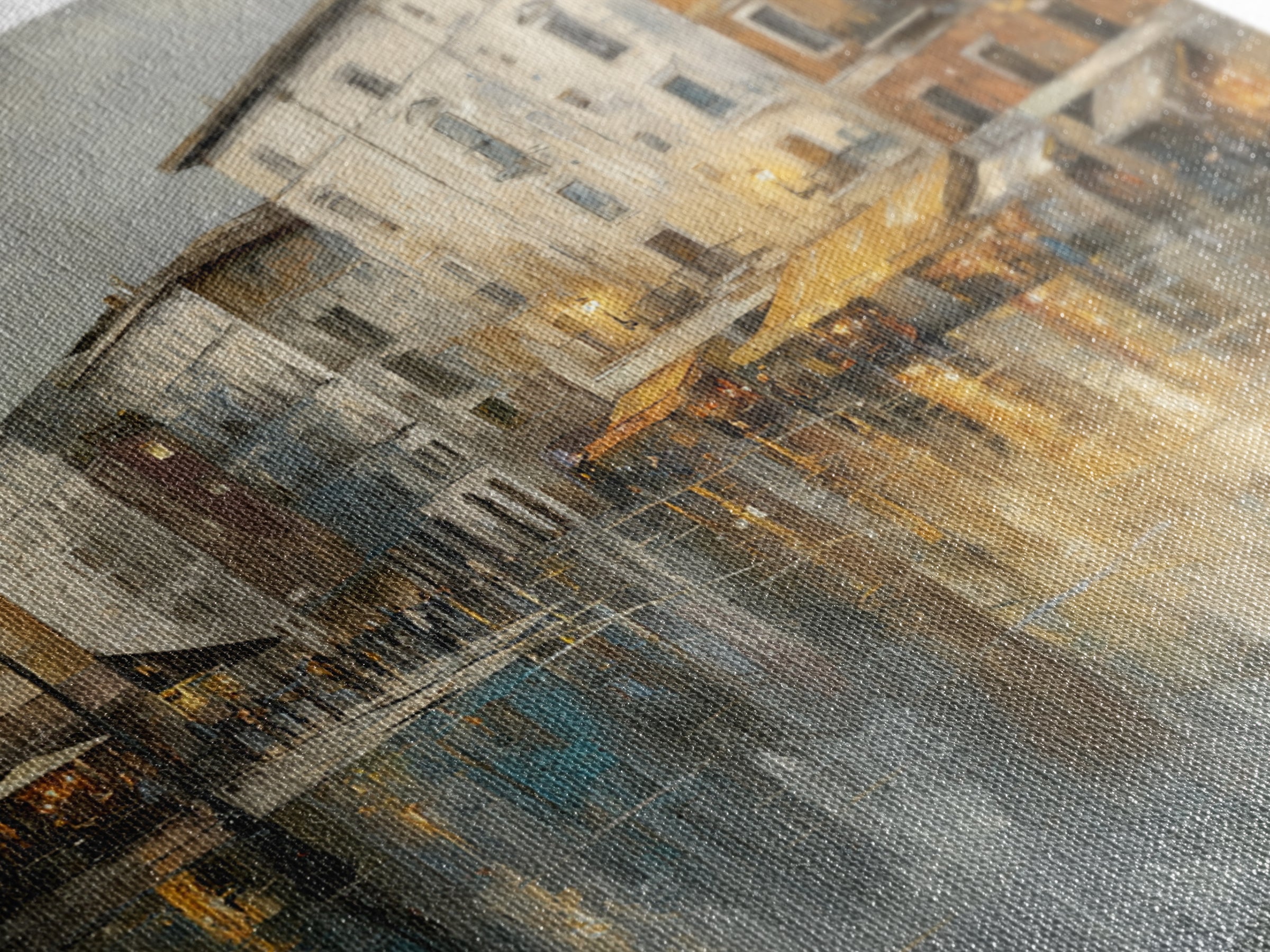 Moody City Scene Reflected Canvas Print, Art, Boho Wall Art, Living Room Decor, Oil Painting, Textured Painting, ART-1x1-82