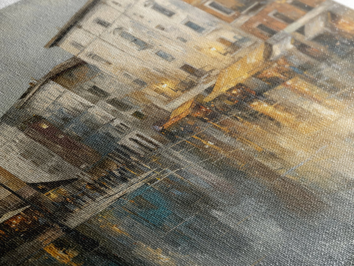 Moody City Scene Reflected Canvas Print, Art, Boho Wall Art, Living Room Decor, Oil Painting, Textured Painting, ART-1x1-82