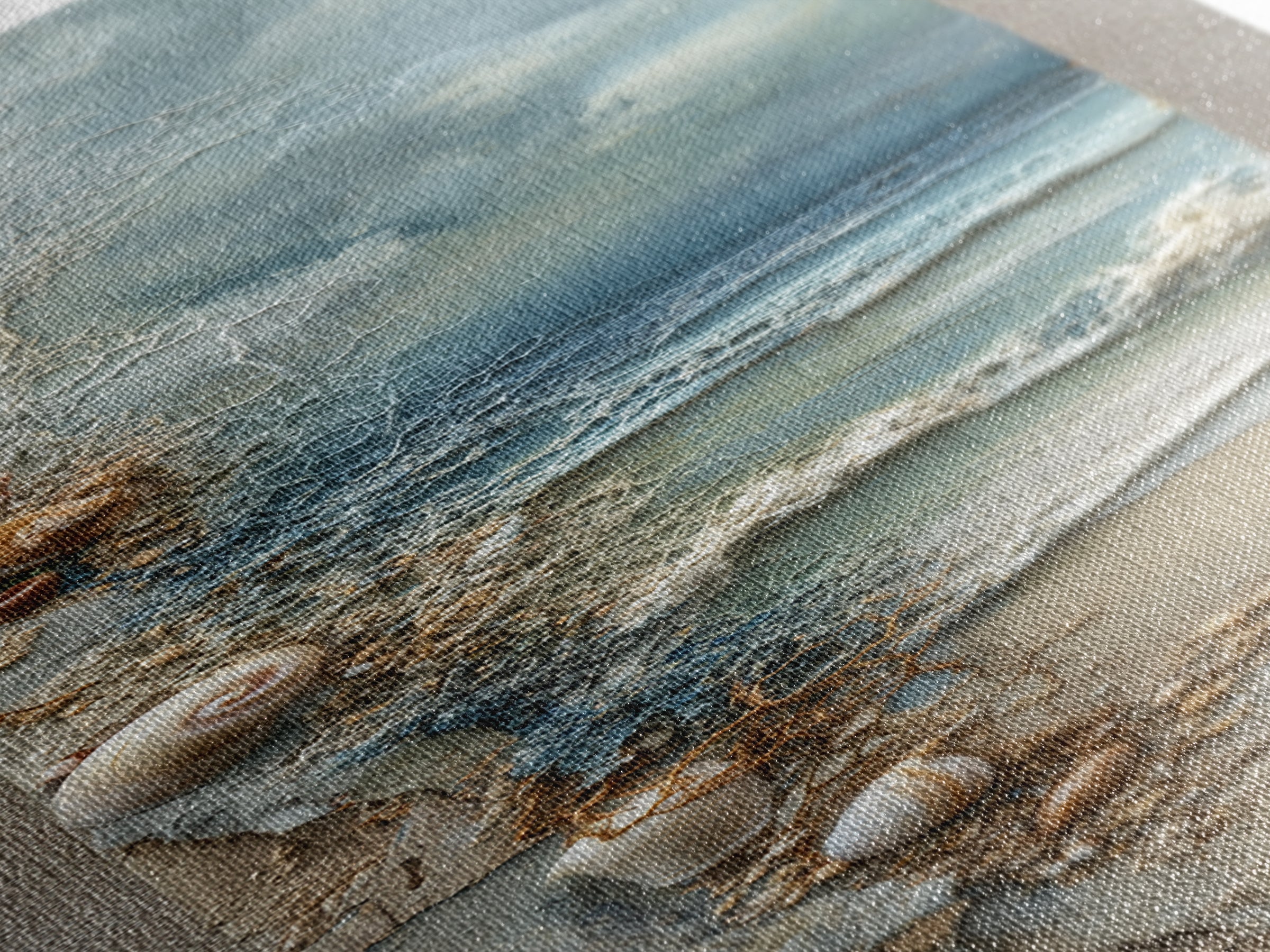 Dramatic Seascape with Foam and Storm Clouds Canvas Print, Art, Boho Wall Art, Living Room Decor, Oil Painting, ART-1x3-12