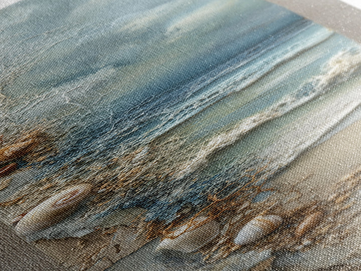 Dramatic Seascape with Foam and Storm Clouds Canvas Print, Art, Boho Wall Art, Living Room Decor, Oil Painting, ART-1x3-12