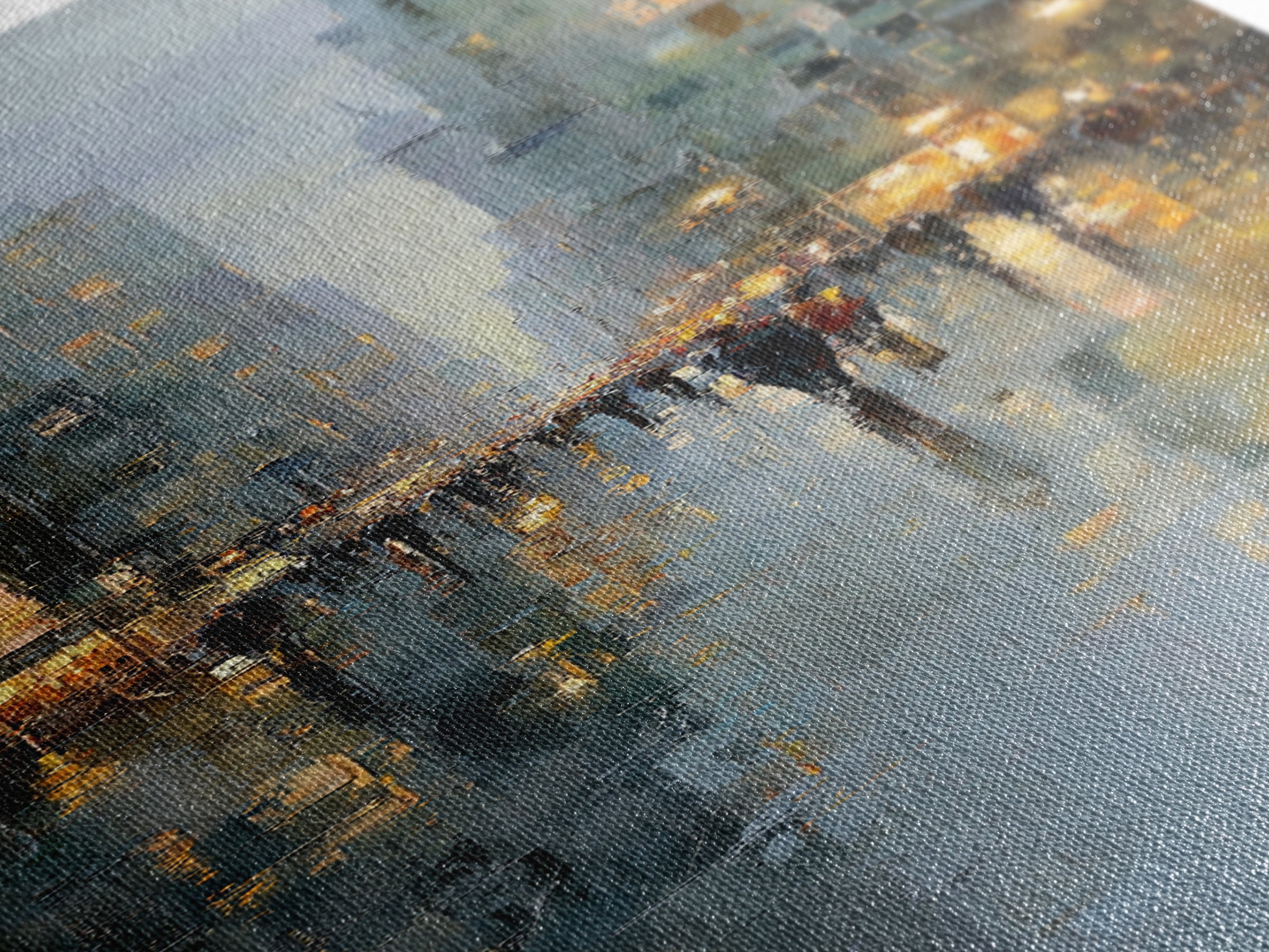 Moody City Scene Reflected Canvas Print, Art, Canvas Art, Living Room Decor, Fine Art, Horizontal Wall Art, Home Decor, ART-1x3-22