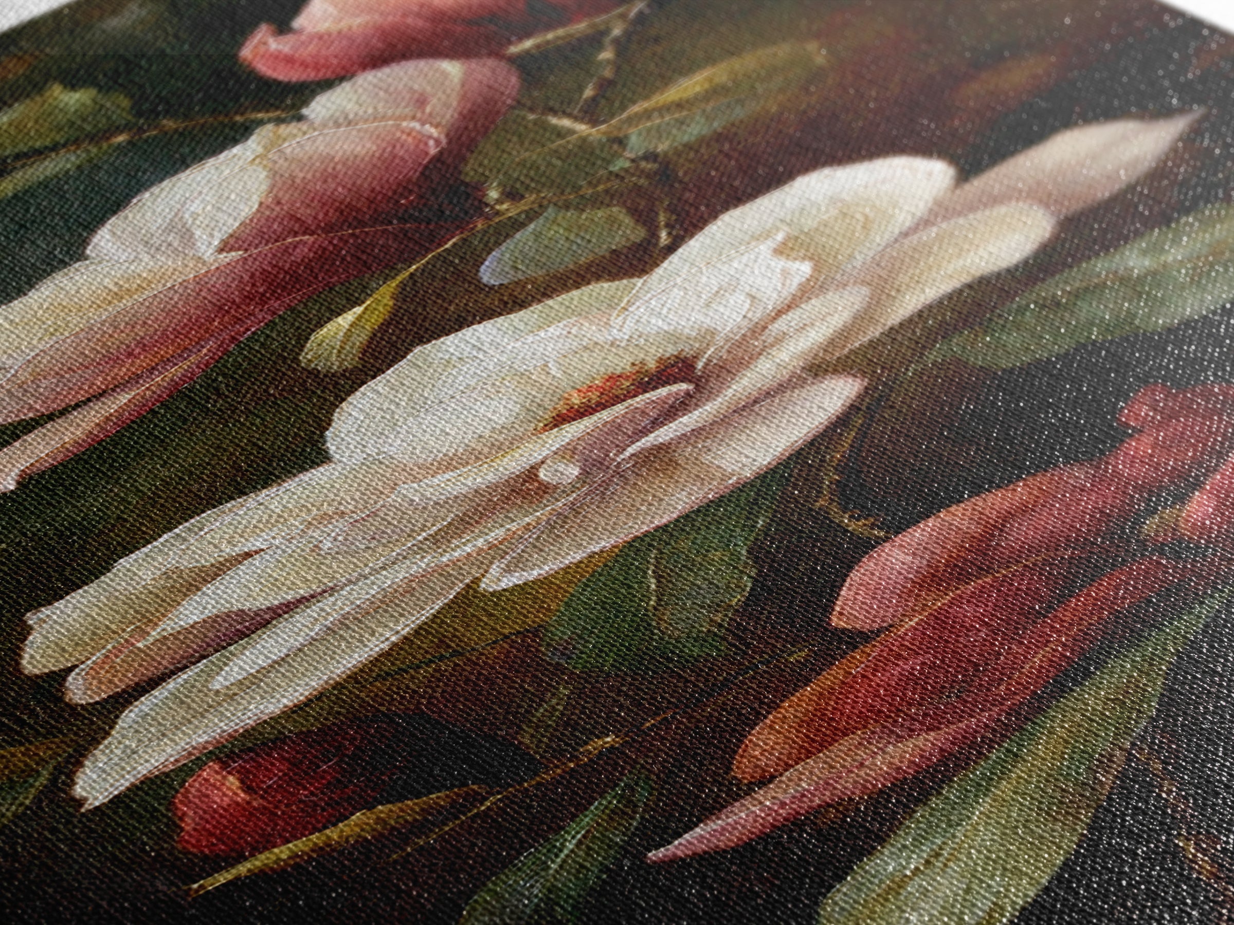 Romantic Floral Oil Painting Framed Canvas Print, Art, Art Commission, Living Room Decor, Fine Art, Black Art, ART-1x3-92