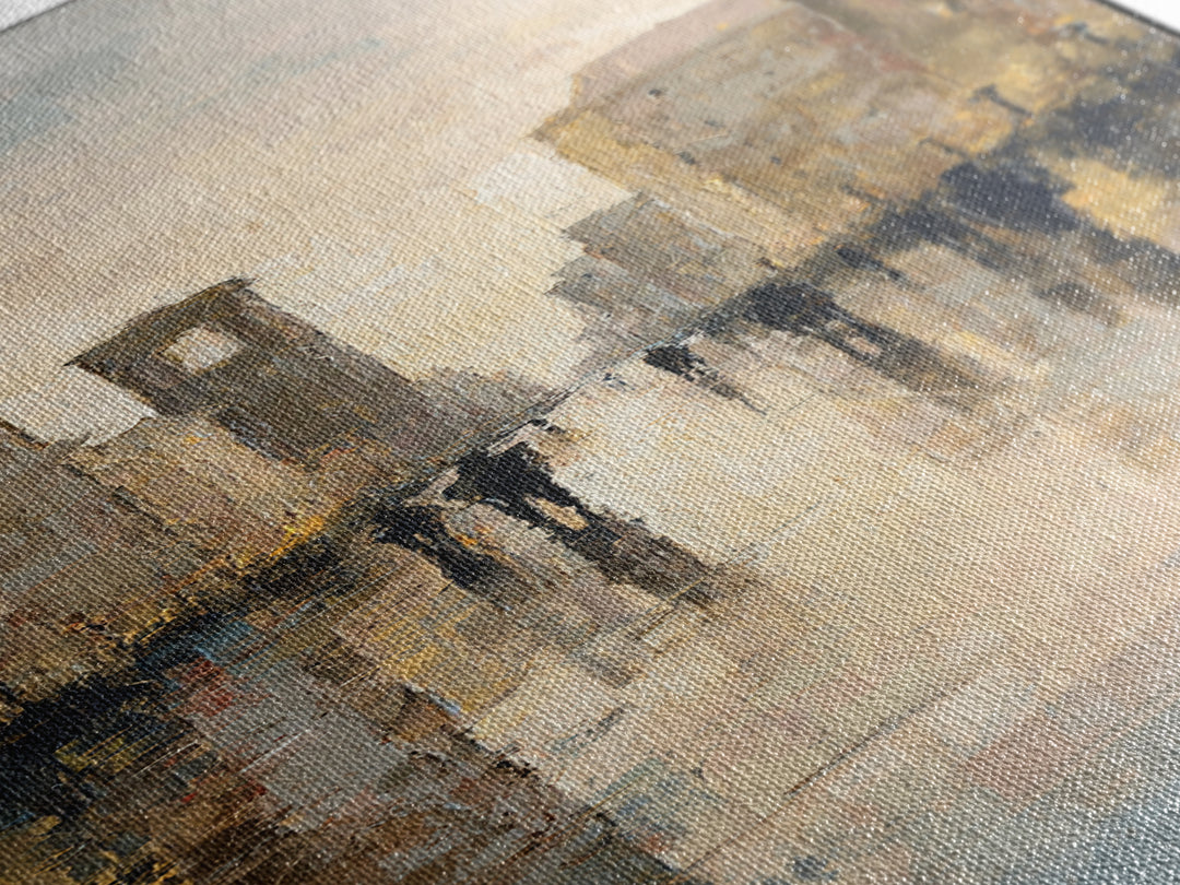 Moody City Scene Reflected Canvas Print, Art, Pink Wall Art, Living Room Decor, Fine Art, Textured Painting, ART-1x3-94