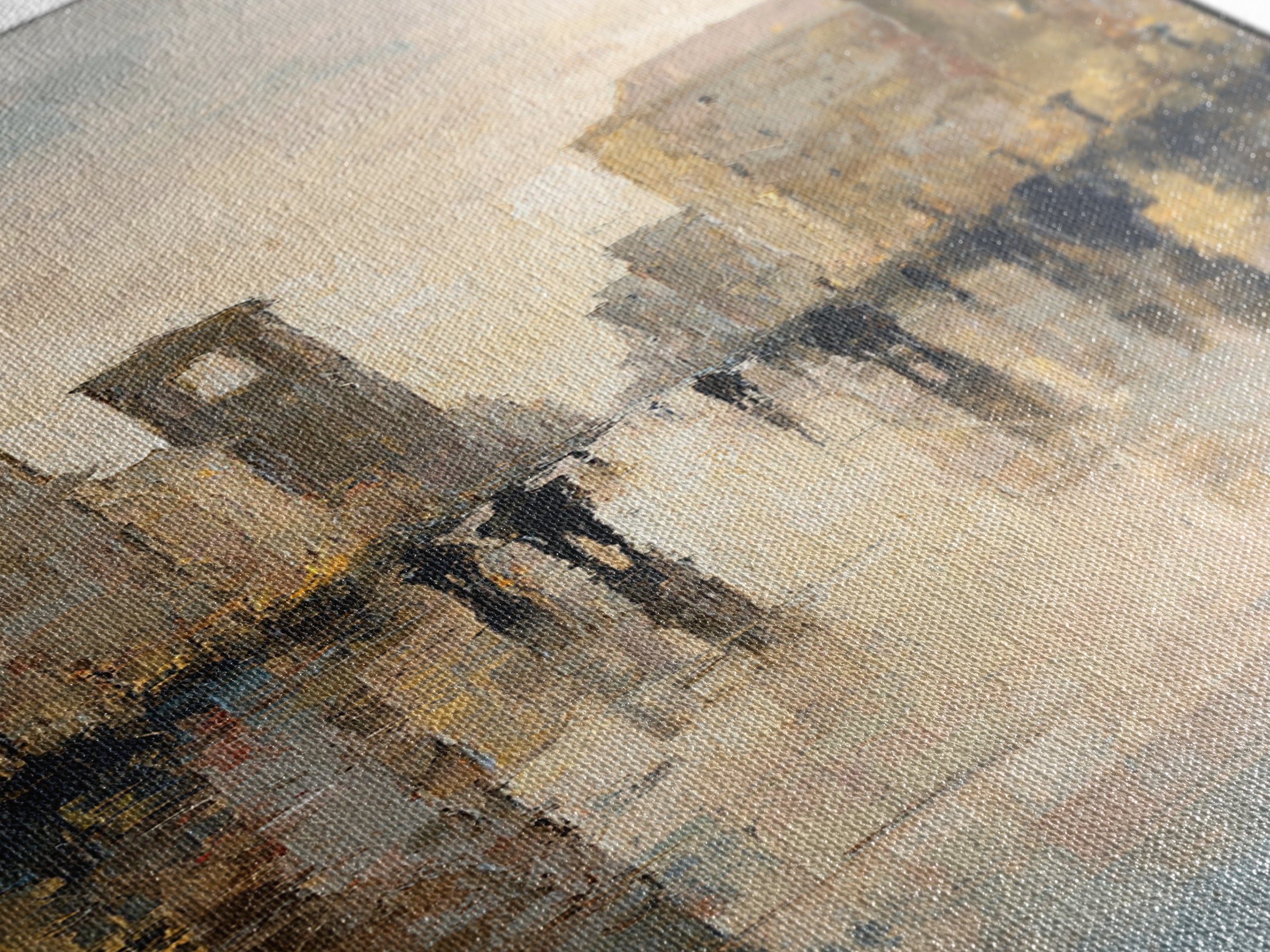 Moody City Scene Reflected Canvas Print, Art, Pink Wall Art, Living Room Decor, Fine Art, Textured Painting, ART-1x3-94