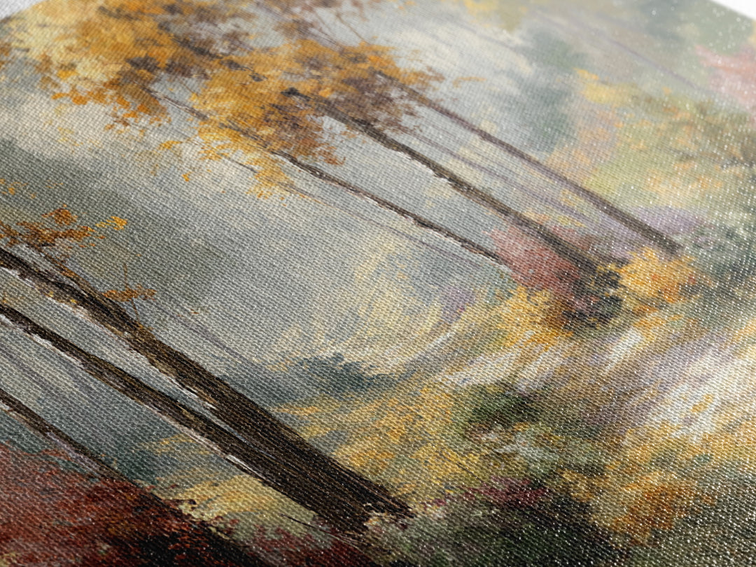 Woodland Path with Golden Autumn Atmosphere Framed Canvas Print, Art, Printable Art, Living Room Decor, Fine Art, ART-2x1-19