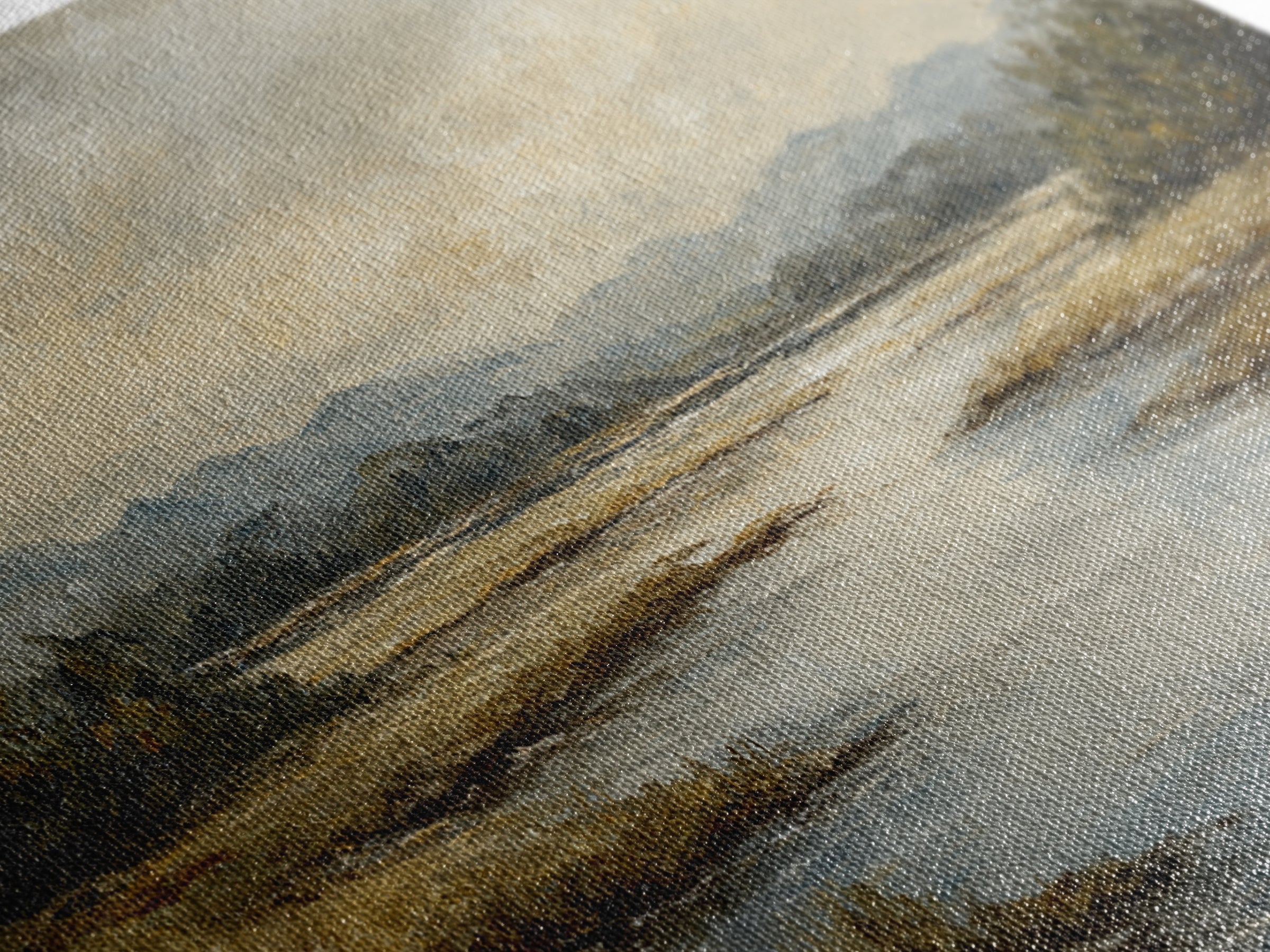 Classic Landscape with Winding River and Atmospheric Framed Canvas Print, Art, Art Print, Living Room Decor, Fine Art, ART-2x1-23