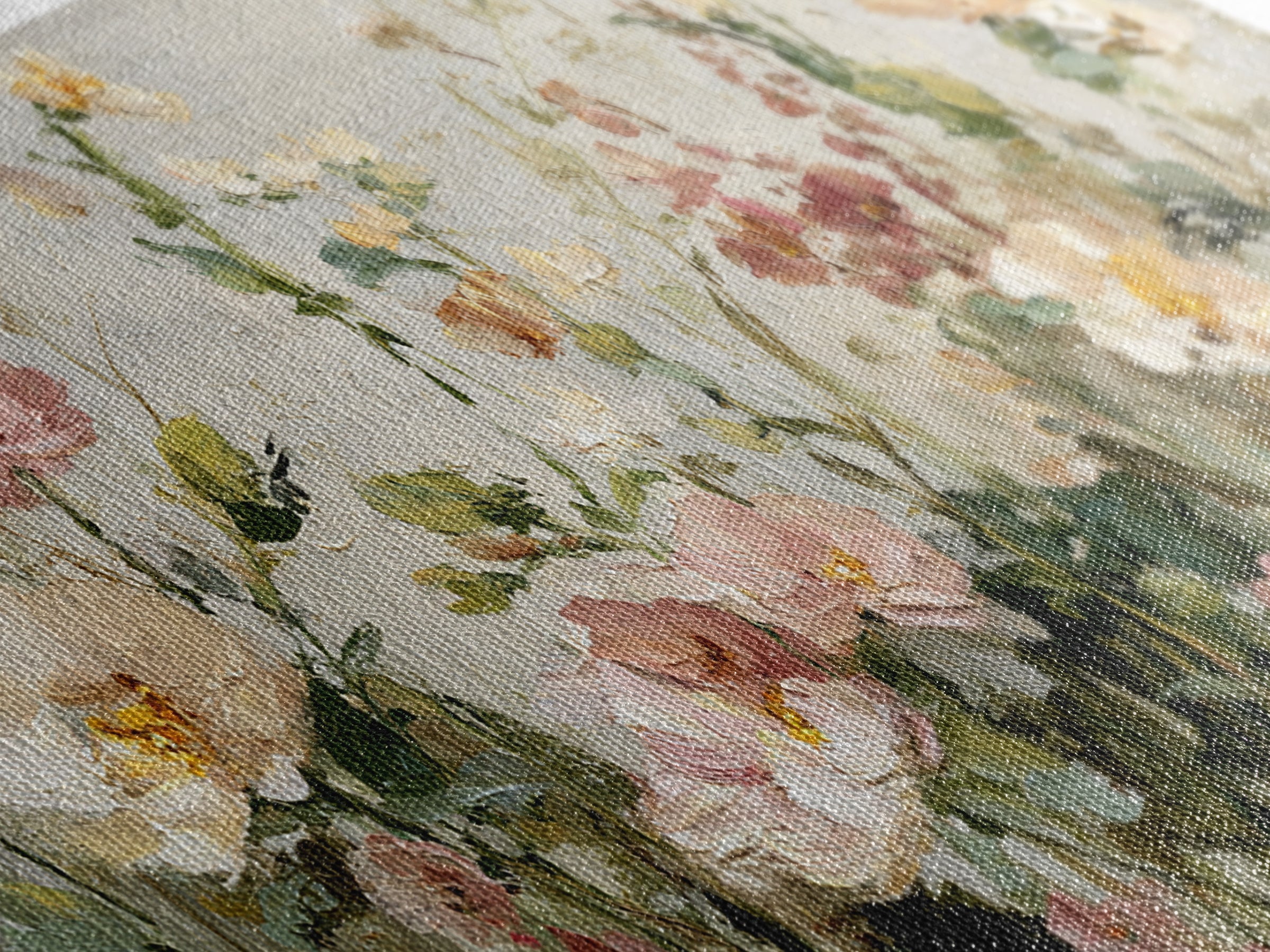 Painterly Meadow with Loose Impressionist Flowers Framed Canvas Print, Art, Canvas Art, Living Room Decor, Watercolor Art, ART-2x1-59