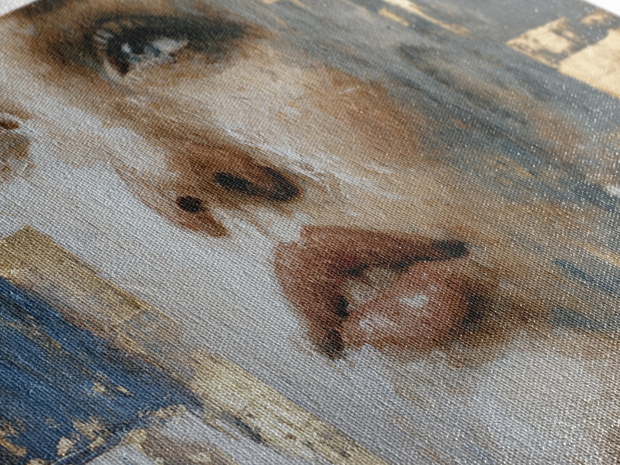 Expressive Portrait with Dramatic Light and Textured Framed Canvas Print, Art, Art Commission, Living Room Decor, Oil Painting, ART-2x1-72