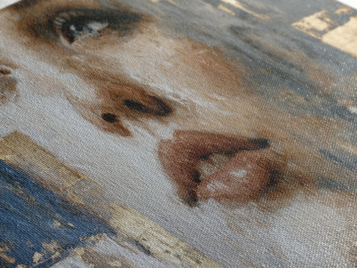 Expressive Portrait with Dramatic Light and Textured Framed Canvas Print, Art, Art Commission, Living Room Decor, Oil Painting, ART-2x1-72