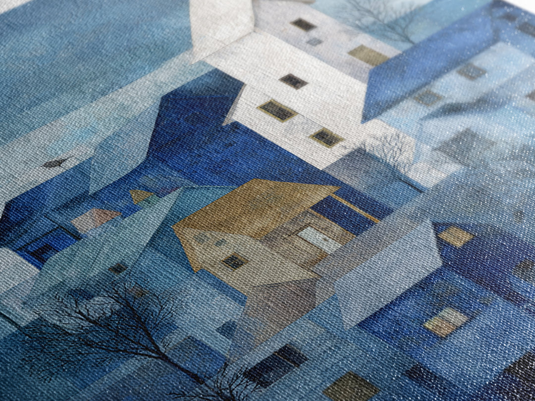 Naive Folk Art Village Framed Canvas Print, Art, Boho Wall Art, Living Room Decor, Fine Art, Textured Painting, ART-2x3-52