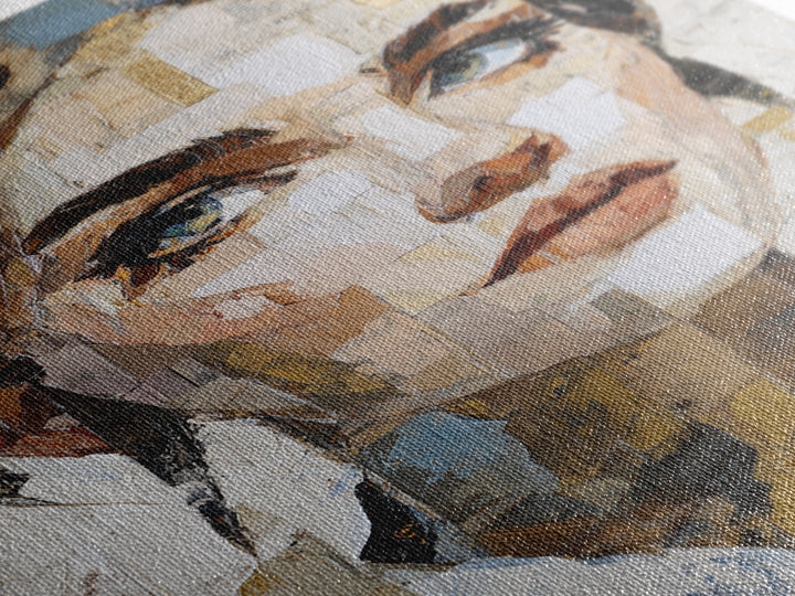 Expressive Portrait with Dramatic Light and Textured Framed Canvas Print, Art, Fine Art Print, Living Room Decor, Oil Painting, ART-2x3-60