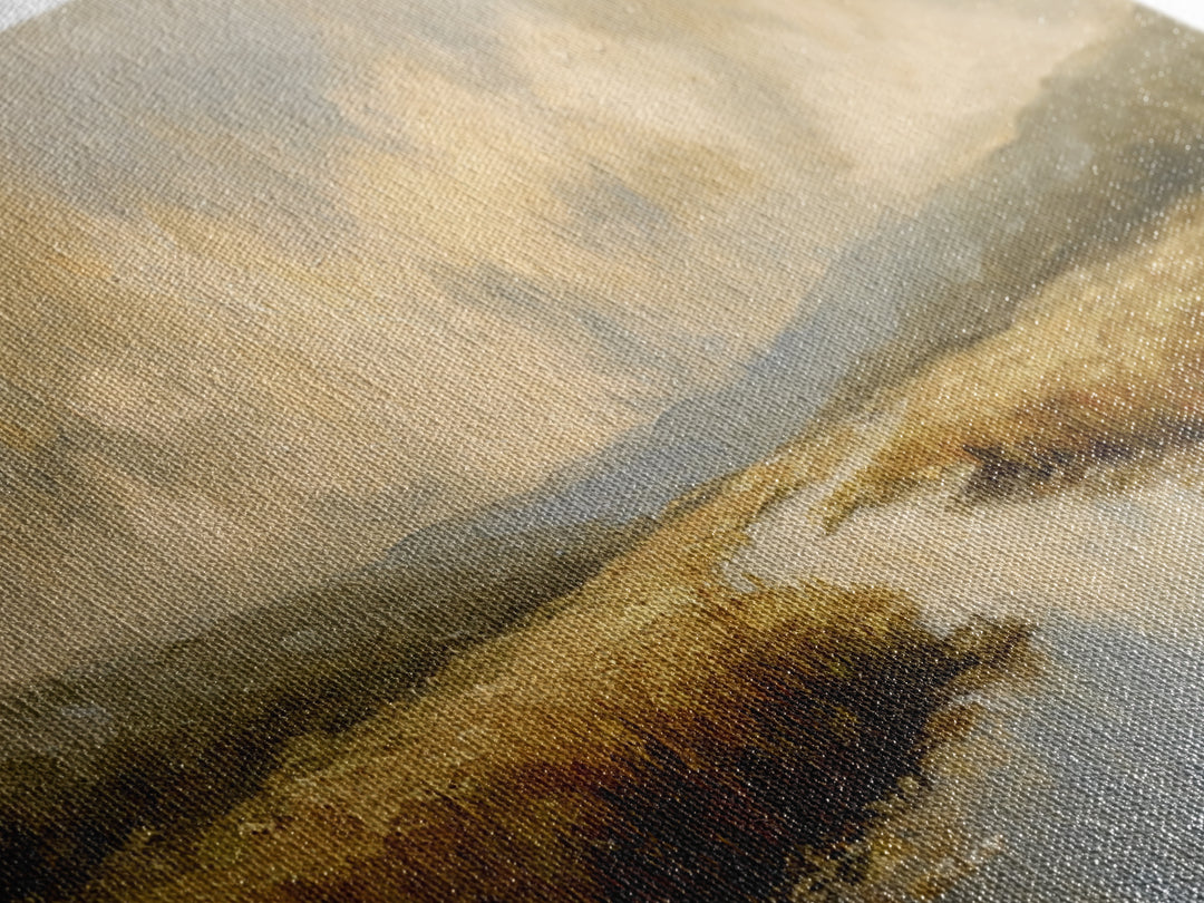 Classic Landscape with Winding River and Atmospheric Framed Canvas Print, Art, Digital Art, Living Room Decor, Fine Art, ART-3x1-67