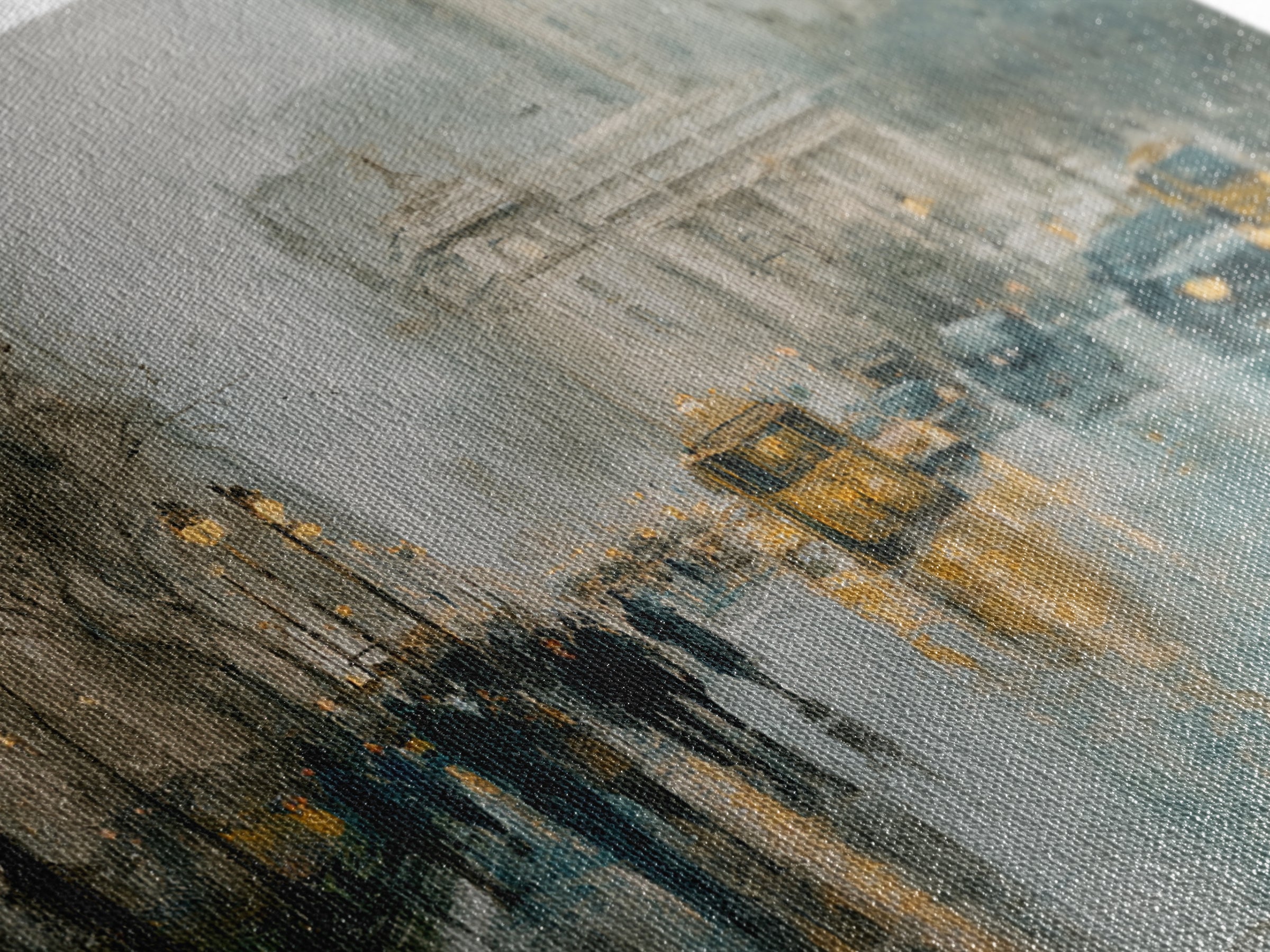 Moody City Scene Reflected Canvas Print, Art, Metal Wall Art, Living Room Decor, Fine Art, Textured Wall Art, ART-3x2-38