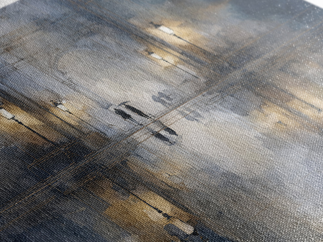 Moody City Scene Reflected Canvas Print, Art, Metal Wall Art, Living Room Decor, Fine Art, Textured Wall Art, ART-3x2-62