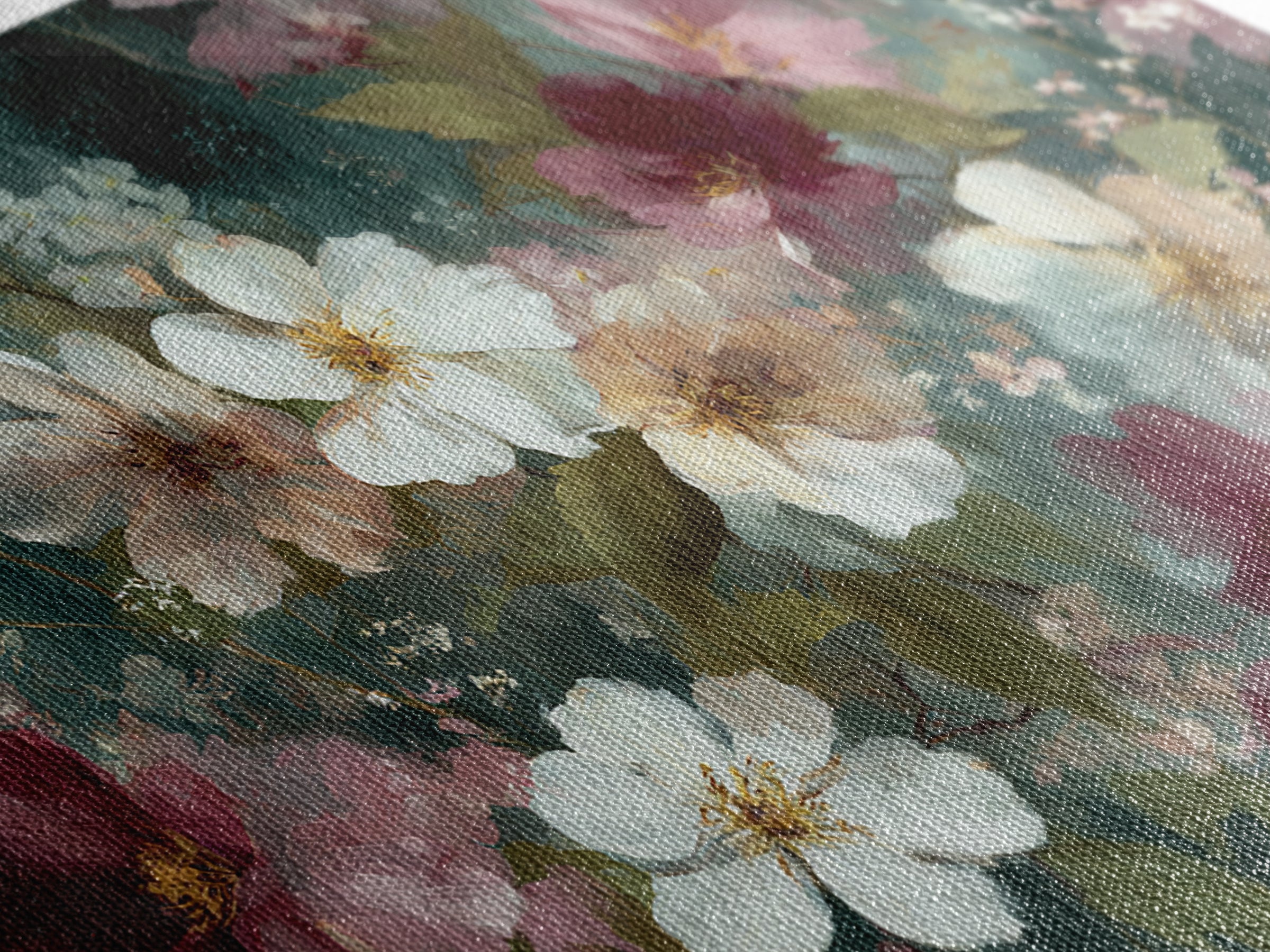 Painterly Meadow with Loose Impressionist Flowers Canvas Print, Art, Pink Wall Art, Living Room Decor, Watercolor Art, ART-3x2-67