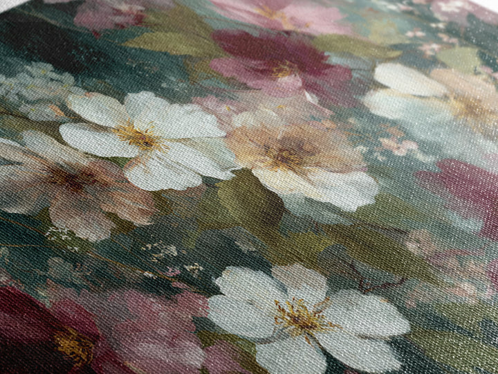 Painterly Meadow with Loose Impressionist Flowers Canvas Print, Art, Pink Wall Art, Living Room Decor, Watercolor Art, ART-3x2-67