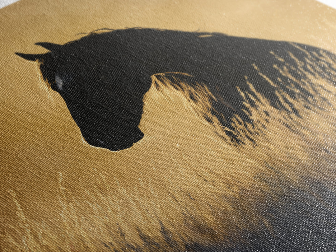 Statement Horse Silhouette Framed Canvas Print, Above Sofa Art, Japandi Wall Art, Living Room Decor, Oil Painting, Statement, ASA-1x1-61