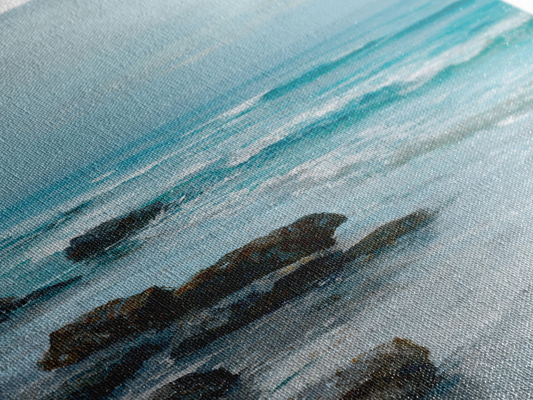 Moody Seascape at Twilight Framed Canvas Print, Above Sofa Art, Coastal Decor, Living Room Decor, Abstract Art, Statement, ASA-1x1-84