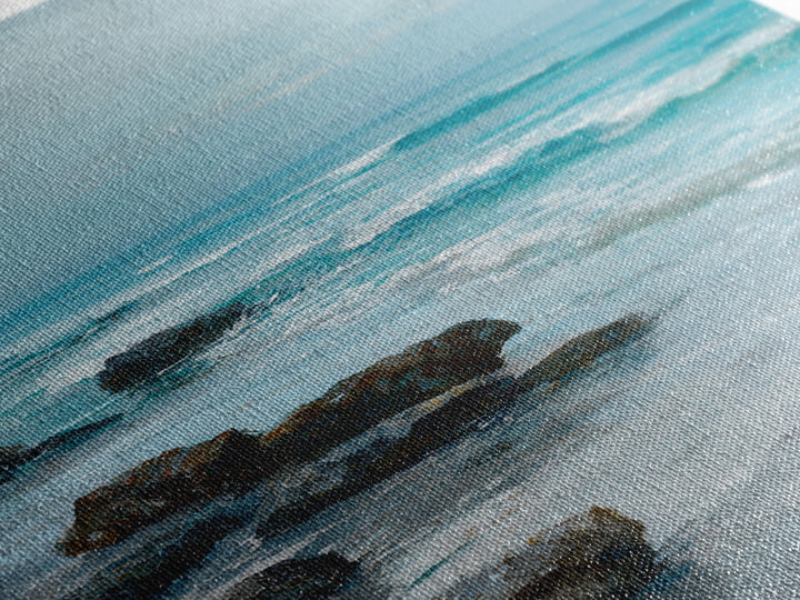 Moody Seascape at Twilight Framed Canvas Print, Above Sofa Art, Coastal Decor, Living Room Decor, Abstract Art, Statement, ASA-1x1-84